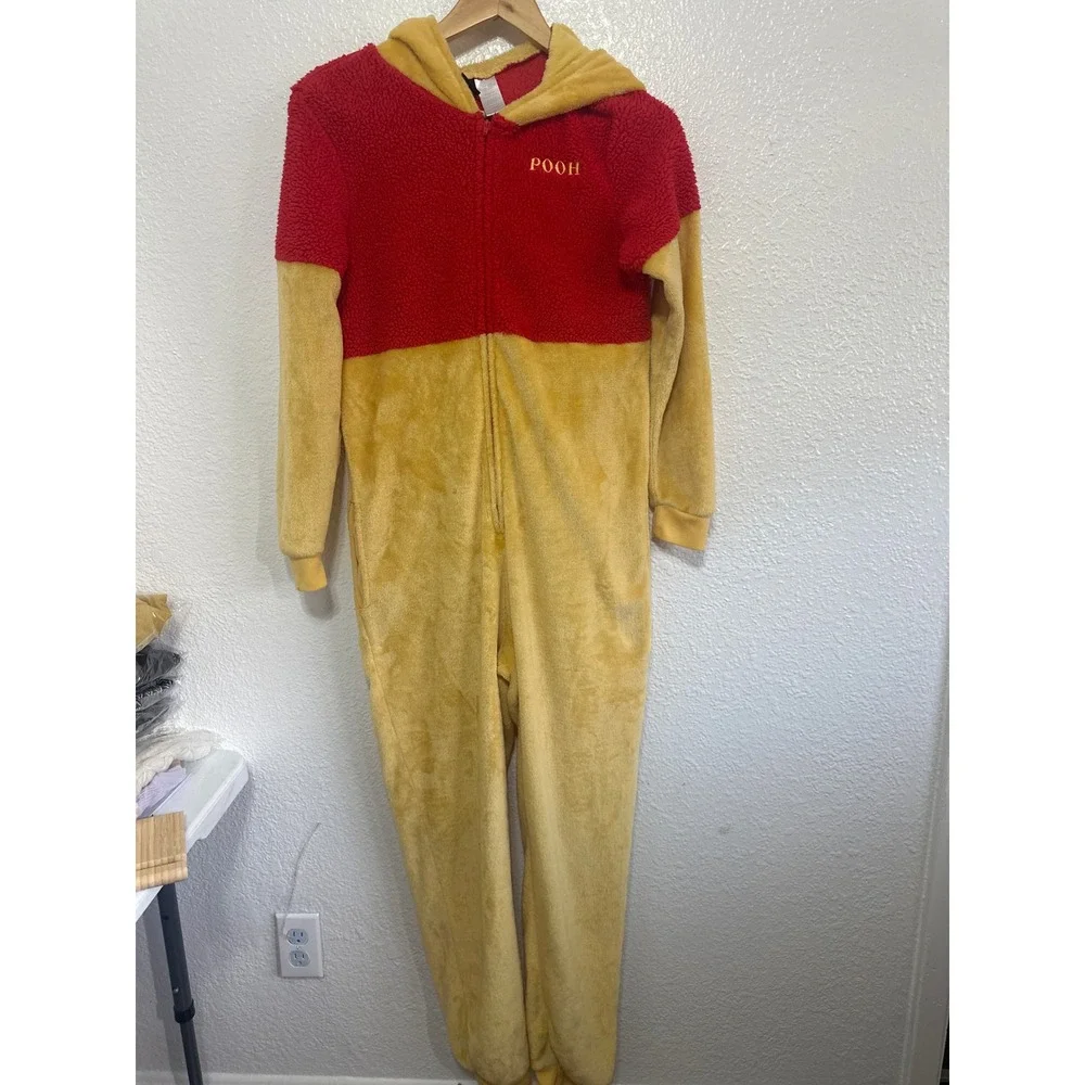 Disney Winnie the Pooh Red Yellow Fleece Hooded Onesie Pajamas  Long Sleeve - Picture 4 of 13